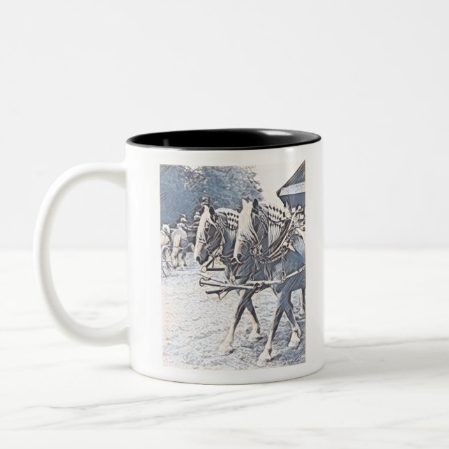 Working Horses Digital Drawing Two-Tone Coffee Mug (Left)