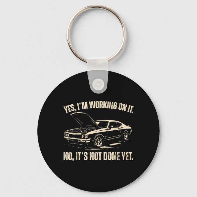Working On Funny Car Graphic for Men Dad Fathers Key Ring (Front)