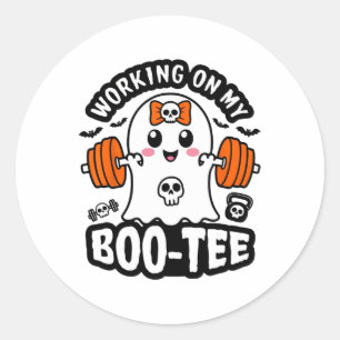 Working On My Boo Tee Halloween Dead Lift Ghost Gy Classic Round Sticker