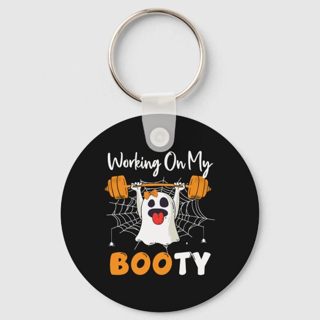 Working On My Booty Ghost Boo Gym Halloween Funny  Key Ring (Front)