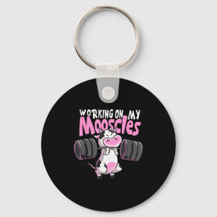 Working On My Mooscles Funny Gym Cow Weightlifting Key Ring