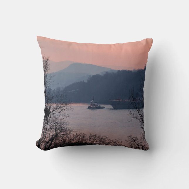 Working On the River At Sunset Cushion (Front)