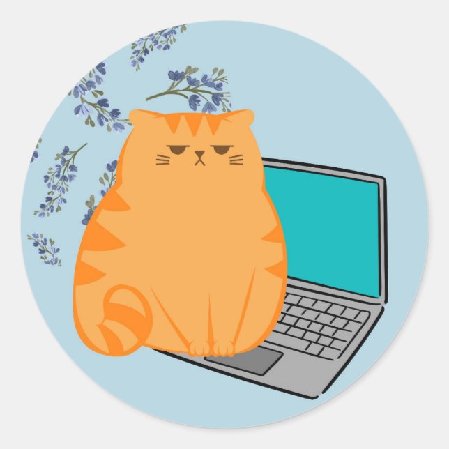 Working Orange Cat Classic Round Sticker (Front)