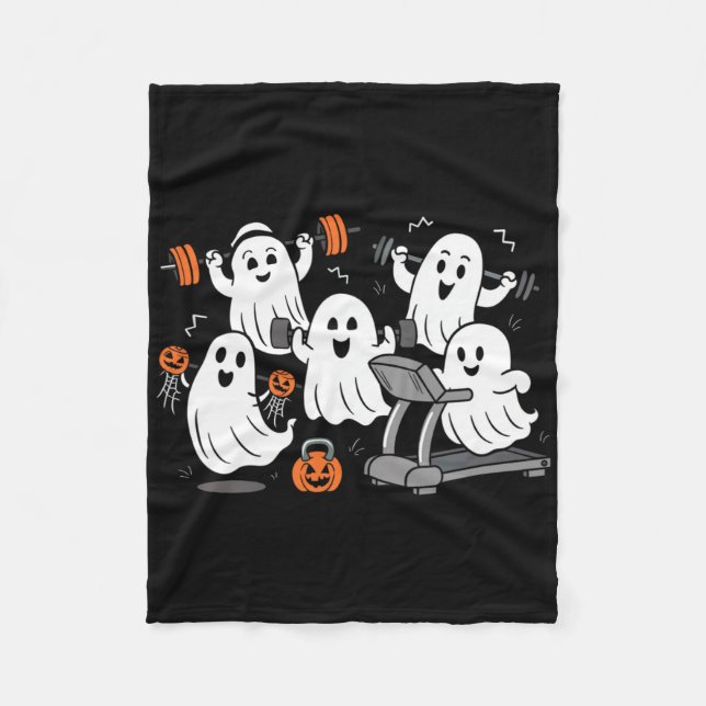 Working Out Ghost Gym Halloween Shirt Fitness Weig Fleece Blanket (Front)