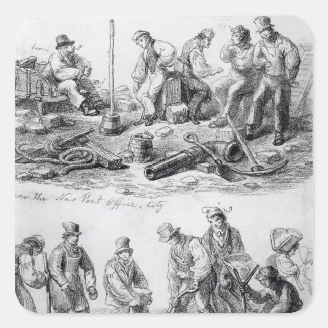 Workmen near the New Post Office in The City Square Sticker (Front)