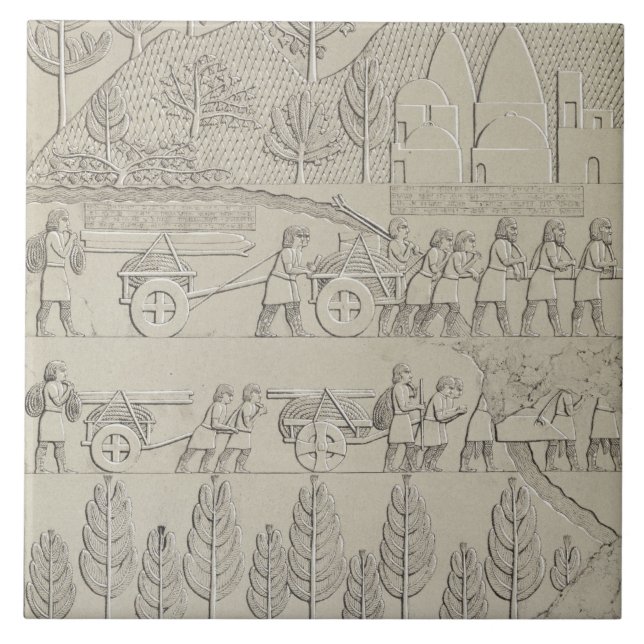 Workmen with implements and ropes for moving a Win Ceramic Tile (Front)