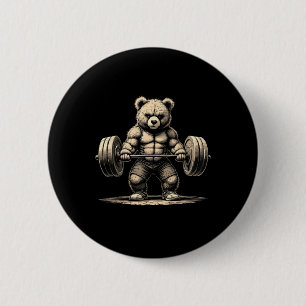 Workout Bear Deadlifter Funny Gym Tee Lifting Moti 6 Cm Round Badge