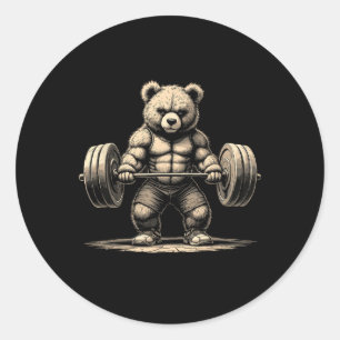 Workout Bear Deadlifter Funny Gym Tee Lifting Moti Classic Round Sticker