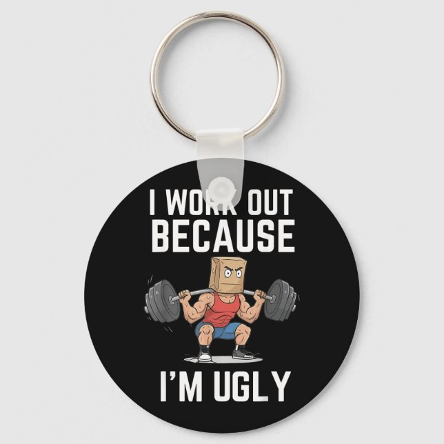 Workout Because Ugly Muscular Weightlifter Paper Key Ring (Front)
