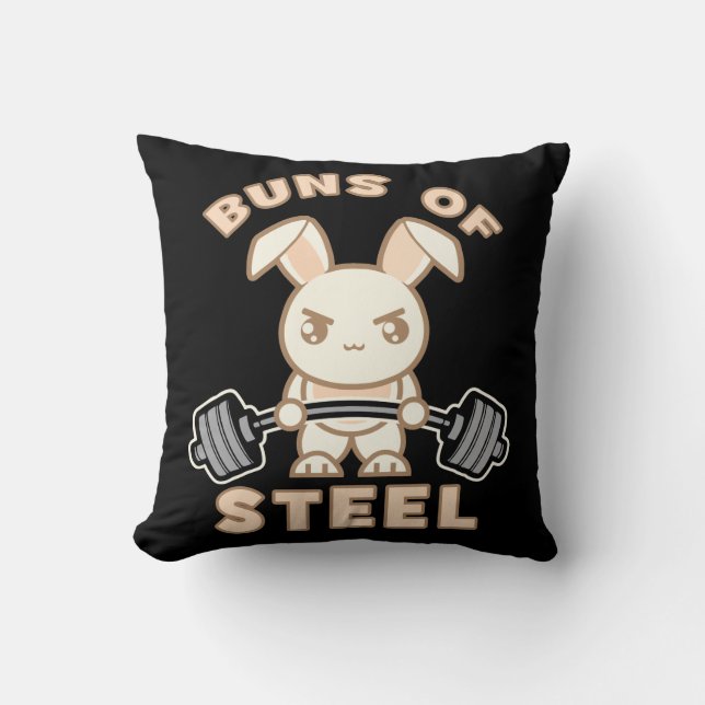 Workout Bunny Cartoon - Buns Of Steel - Funny Gym Cushion (Front)