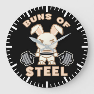 Workout Bunny Cartoon - Buns Of Steel - Funny Gym Large Clock