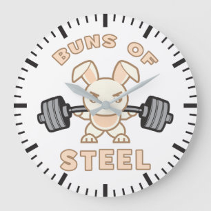Workout Bunny Cartoon - Buns Of Steel - Funny Gym Large Clock