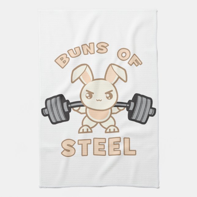 Workout Bunny Cartoon - Buns Of Steel - Funny Gym Tea Towel (Vertical)