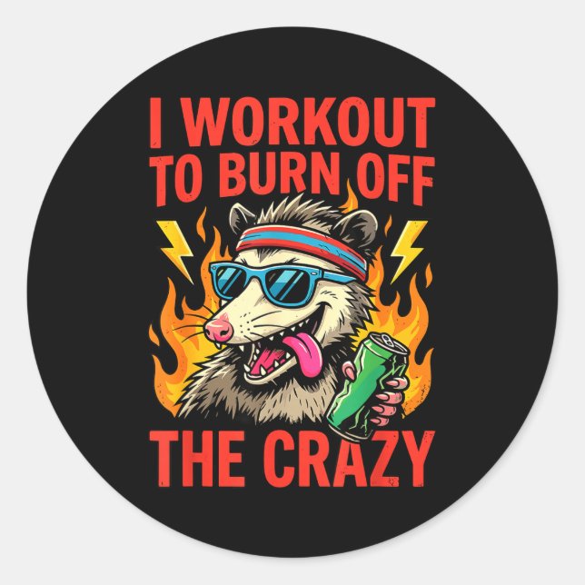 Workout Burn Off Crazy Possum Classic Round Sticker (Front)