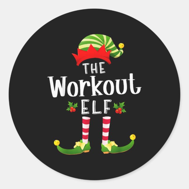 Workout Christmas Elf Matching Pajama X-mas Party  Classic Round Sticker (Front)