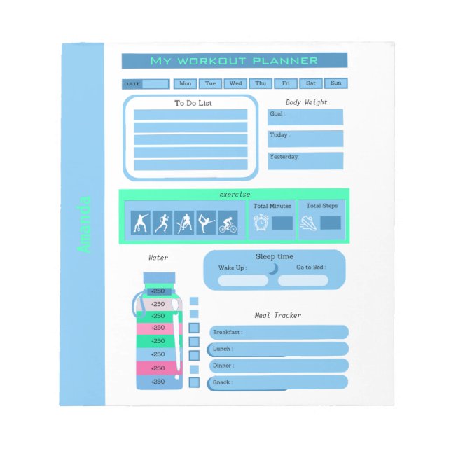 Workout Daily Schedule meal and weight tracker Notepad (Front)
