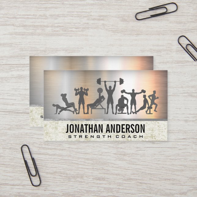 Workout Exercises | Metallic Grunge Business Card (Front/Back In Situ)