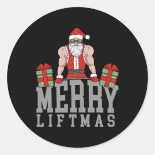 Workout Fitness Bodybuilding Christmas Merry Liftm Classic Round Sticker