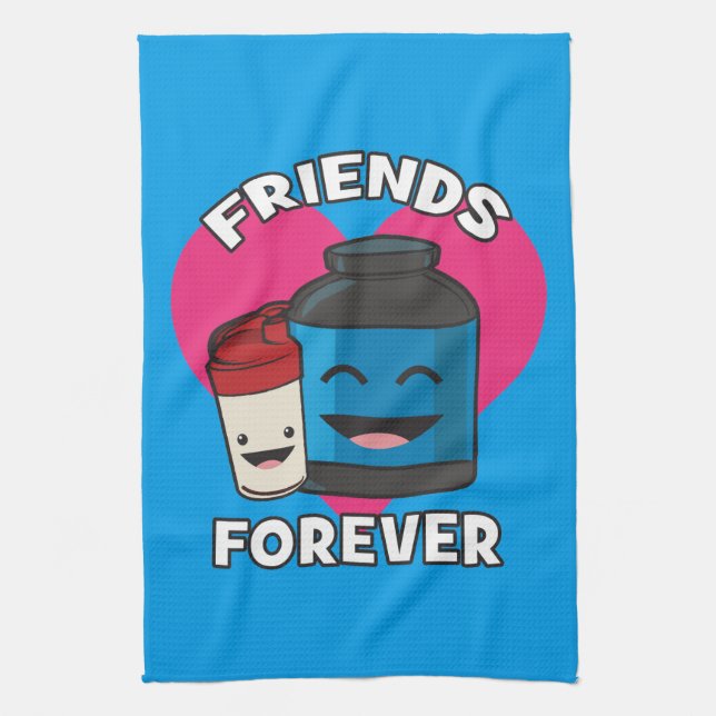 Workout Friends Forever - Cute Kawaii Funny Gym Tea Towel (Vertical)