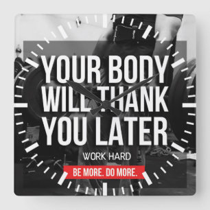 Workout Gym Motivation - Work Hard Square Wall Clock