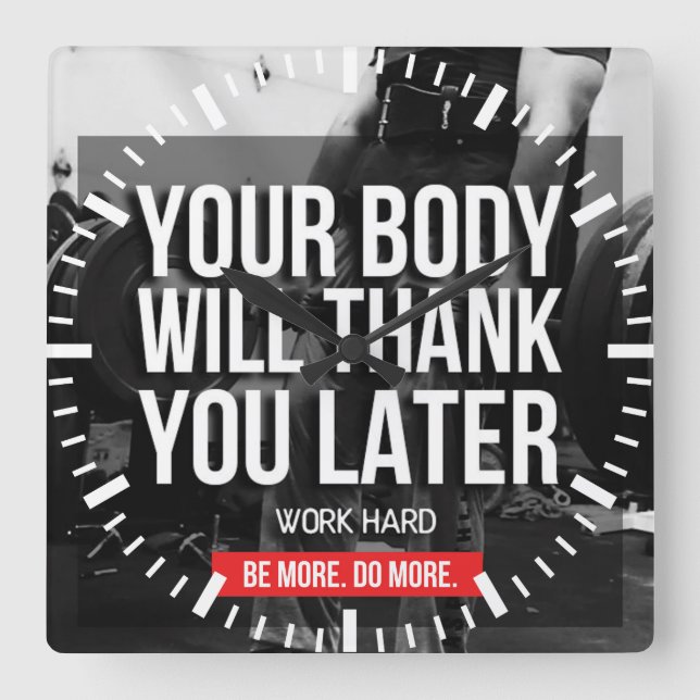 Workout Gym Motivation - Work Hard Square Wall Clock (Front)