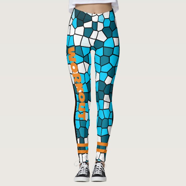 Workout l Colourful Mosaic Agate l Unique blue Leggings (Front)