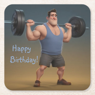 Workout Man Square Paper Coaster