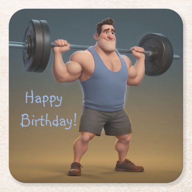 Workout Man Square Paper Coaster (Front)