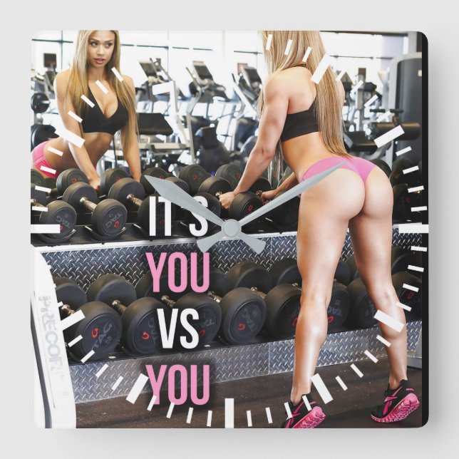 Workout Motivational Square Wall Clock (Front)