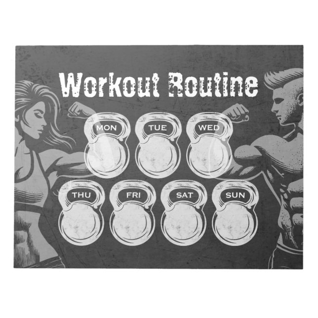 Workout Routine Weekly Planner Chic Gym Kettlebell Notepad (Front)