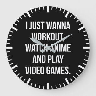 Workout, Watch Anime, Play Video Games - Funny Gym Large Clock