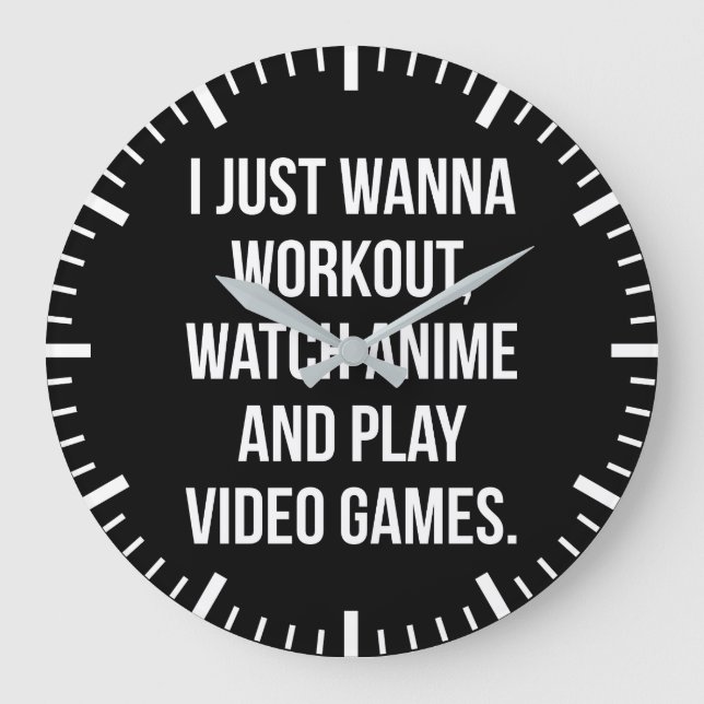 Workout, Watch Anime, Play Video Games - Funny Gym Large Clock (Front)