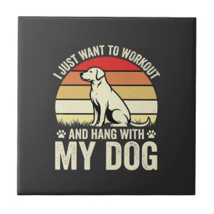 Workout With My Dog Retro Sunset Ceramic Tile