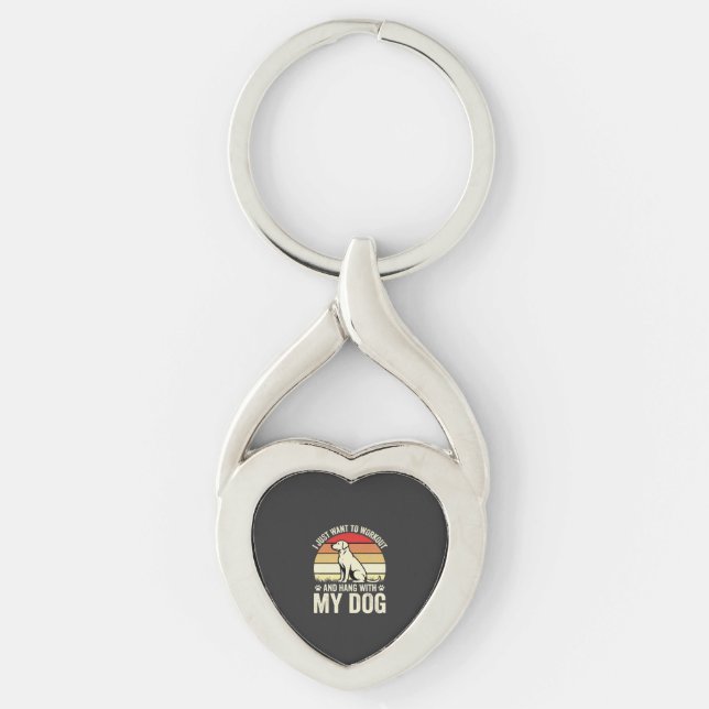 Workout With My Dog Retro Sunset Key Ring (Front)