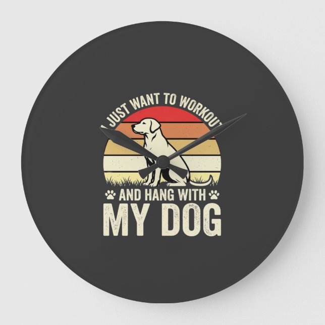 Workout With My Dog Retro Sunset Large Clock (Front)