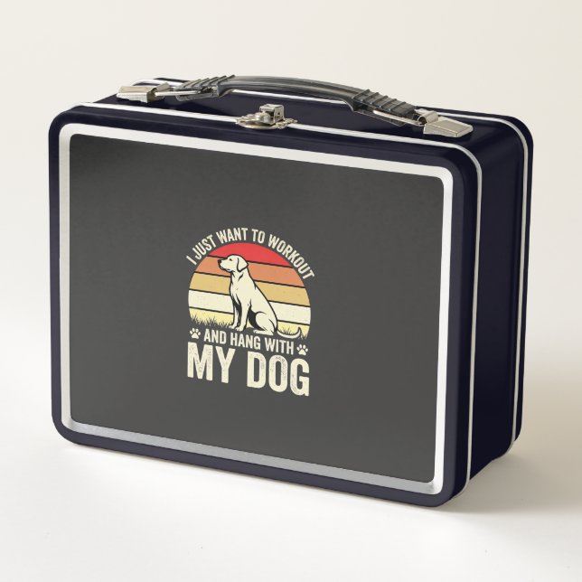 Workout With My Dog Retro Sunset Metal Lunch Box (Front)