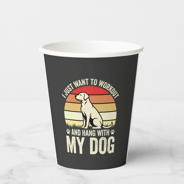 Workout With My Dog Retro Sunset Paper Cups (Front)