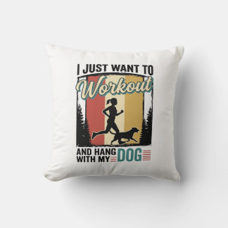 Workout With My Dog Vintage Running Shirt Design_1 Cushion