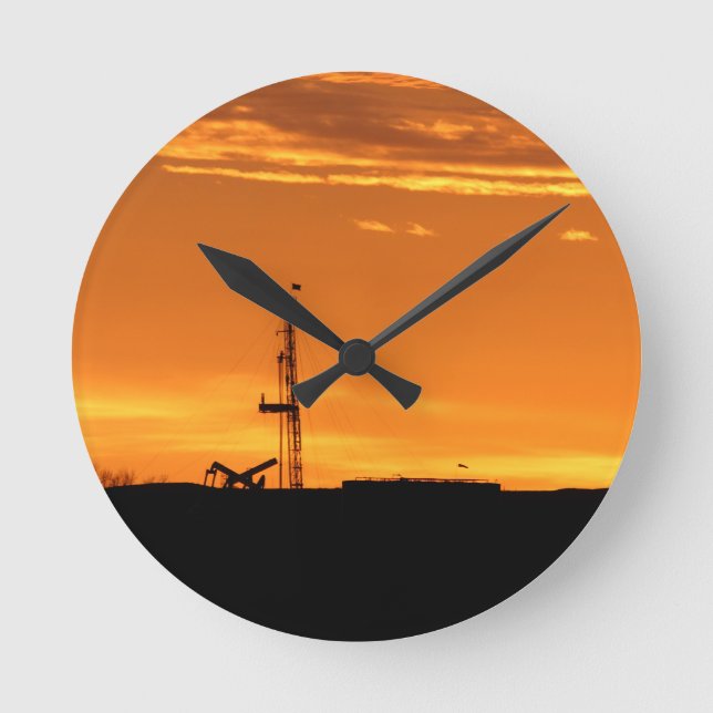 Workover Rig at Sunset Round Clock (Front)