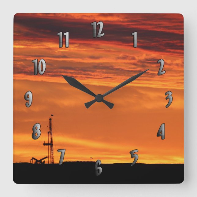 Workover Rig at Sunset (with numbers) Clock (Front)