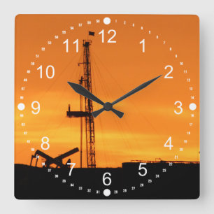 Workover Rig Site Minute Numbers Square Wall Clock