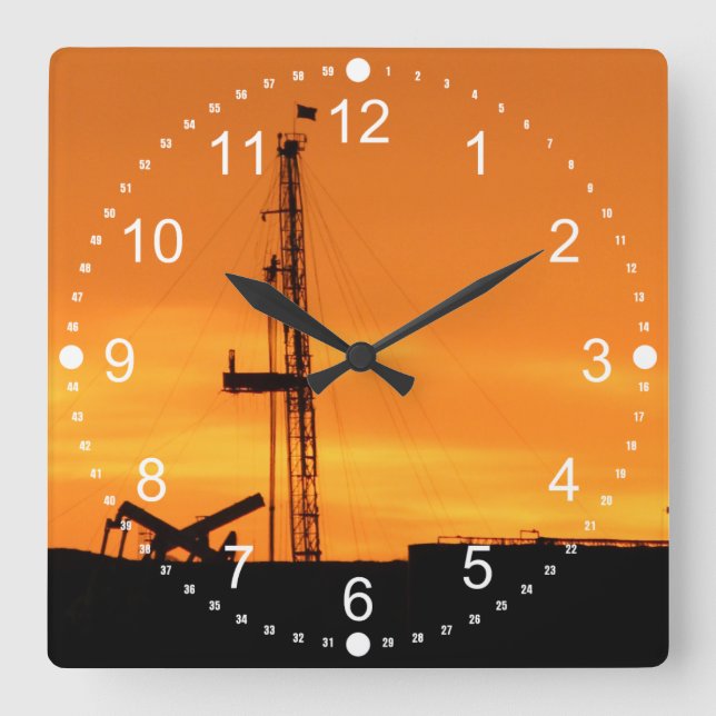 Workover Rig Site Minute Numbers Square Wall Clock (Front)