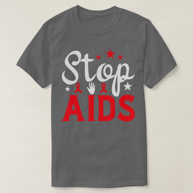 World AIDS Day Stop Aids HIV Awareness Red Ribbon  T-Shirt (Design Front)