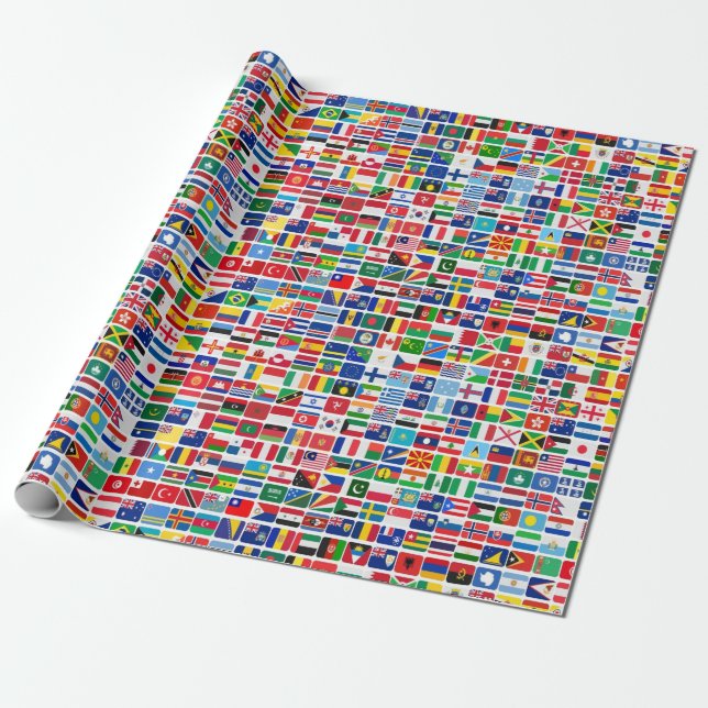 World All Countries Nation Flags Decoupage Wrapping Paper (Unrolled)