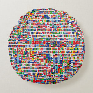 World All Countries Nation Flags Pattern Round Cushion