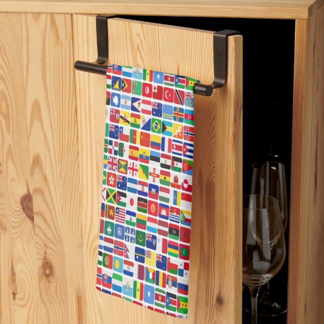 World All Countries Nation Flags Pattern Tea Towel (Thirds Fold)