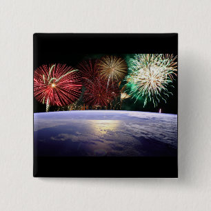 World and Fireworks 15 Cm Square Badge