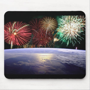 World and Fireworks Mouse Pad