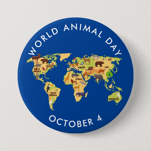 World Animal Day, map of animals 7.5 Cm Round Badge (Front)