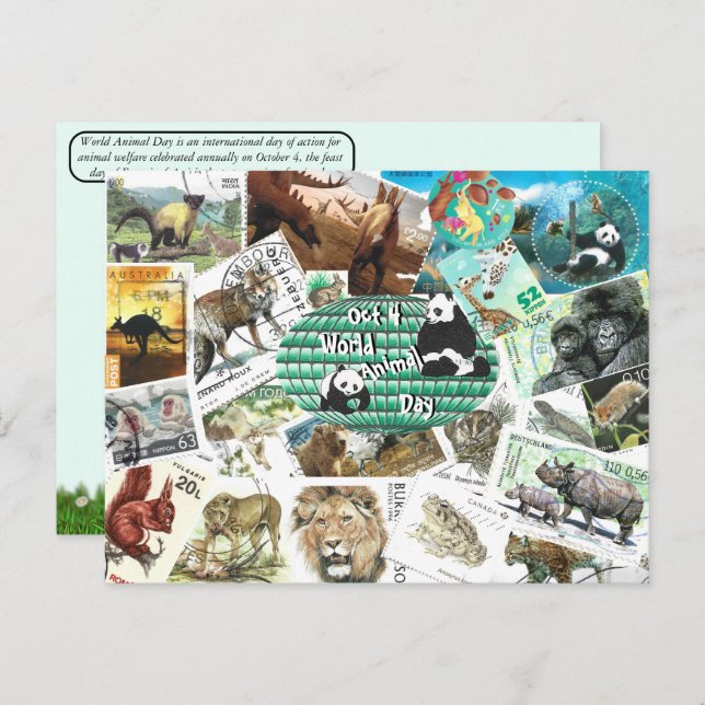 World Animal Day Postcard using Postage Stamps (Front/Back)